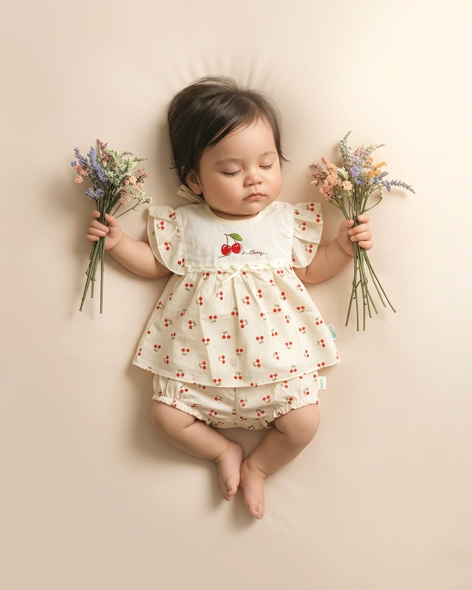 Cherry Blossom Baby Girl Set| Cute Ruffles + Soft Cotton Magic!