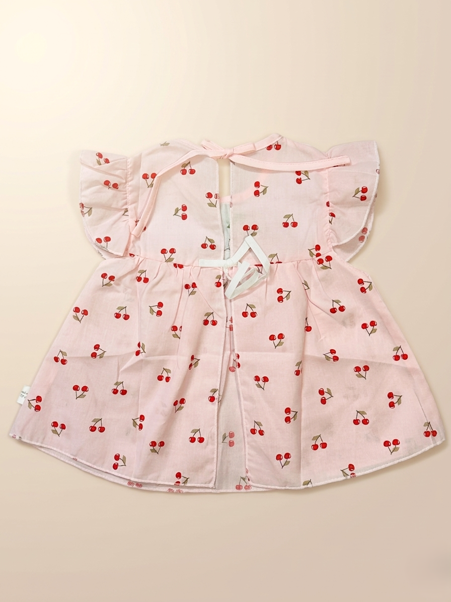 Premium Baby Girl Pink Cherry Print 2-Piece Cotton Set