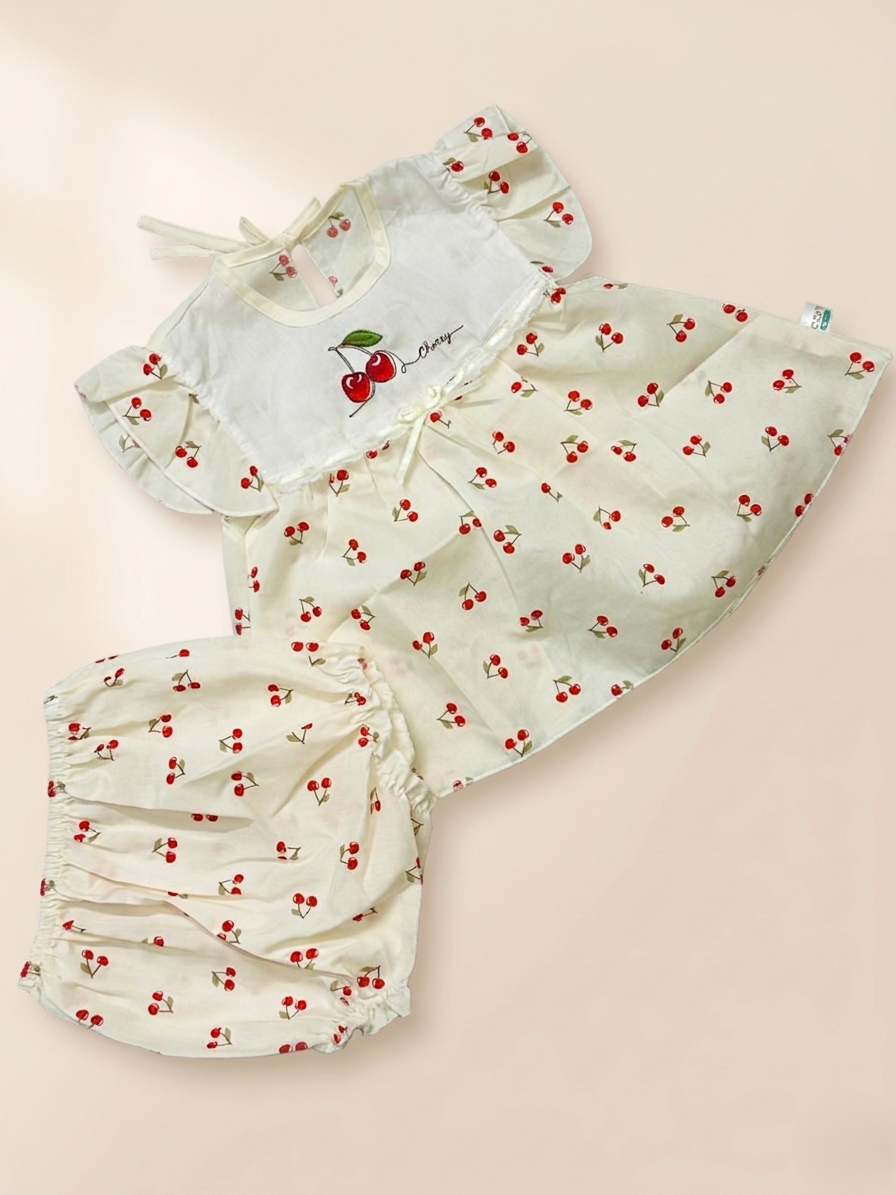 Cherry Blossom Baby Girl Set| Cute Ruffles + Soft Cotton Magic!