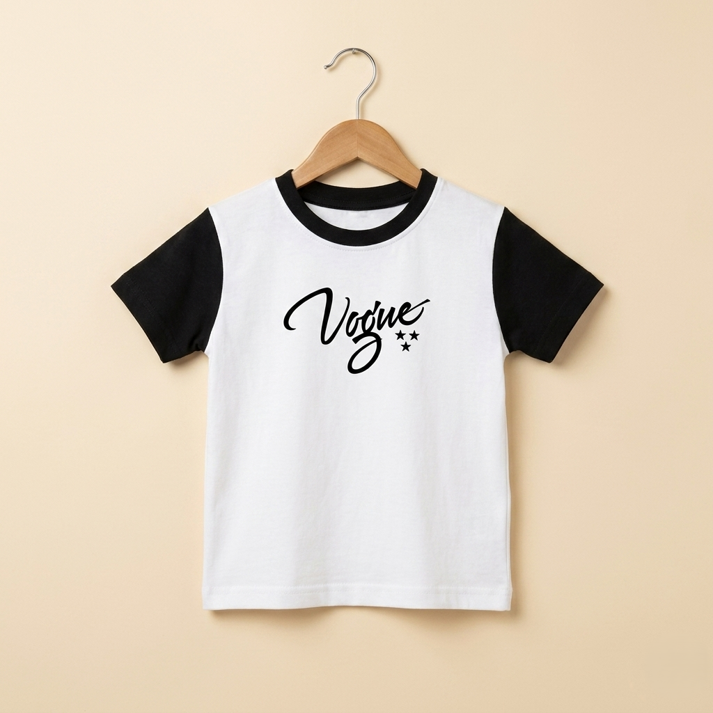 'Vogue' Script Two-Tone Crew Neck T-Shirt – White & Black