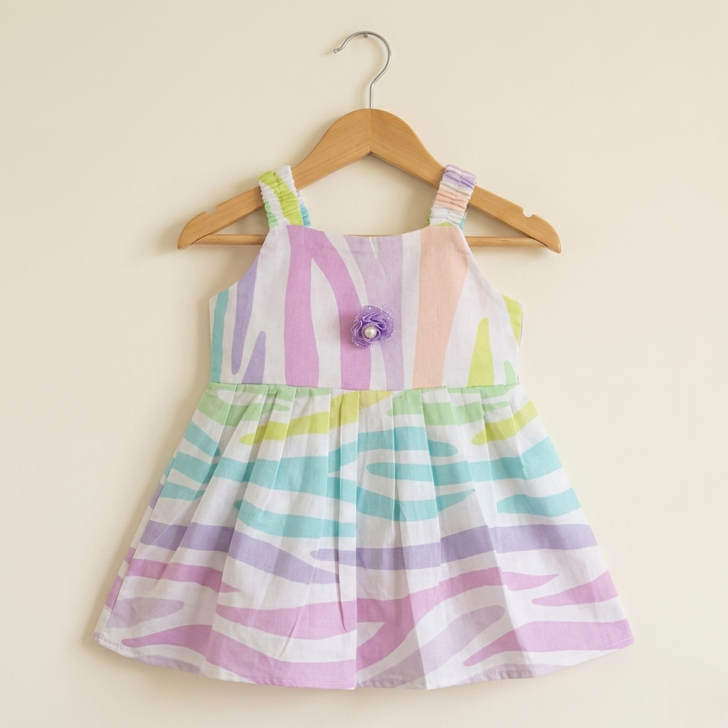 Pastel Rainbow Zebra Print Baby Girl Frock
