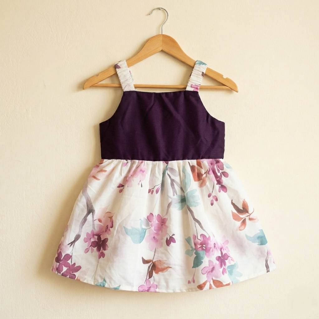 Premium Purple & White Floral Baby Girl Frock