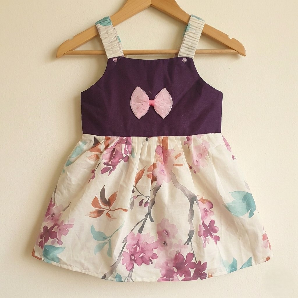 Premium Purple & White Floral Baby Girl Frock