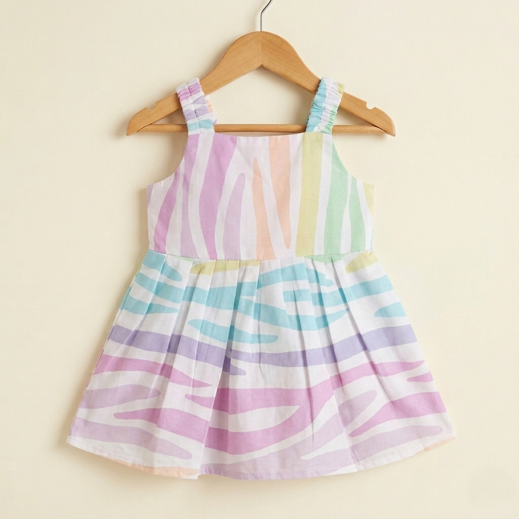 Pastel Rainbow Zebra Print Baby Girl Frock